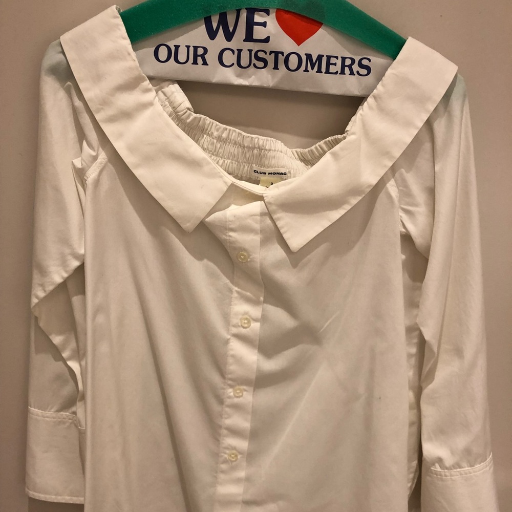 White Off shoulder button down top by Club Monaco